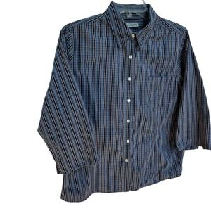 Marsh Landing Women's Blue Striped 3/4‎ Sleeve Button-Up Shirt M